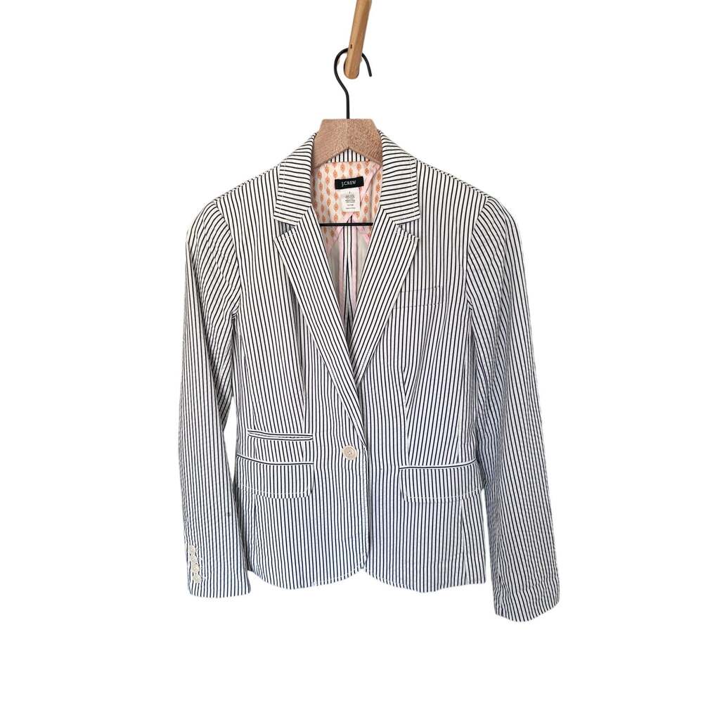 J.Crew Blue & White Striped Blazer Jacket Lining Cotton Tailored XS 2